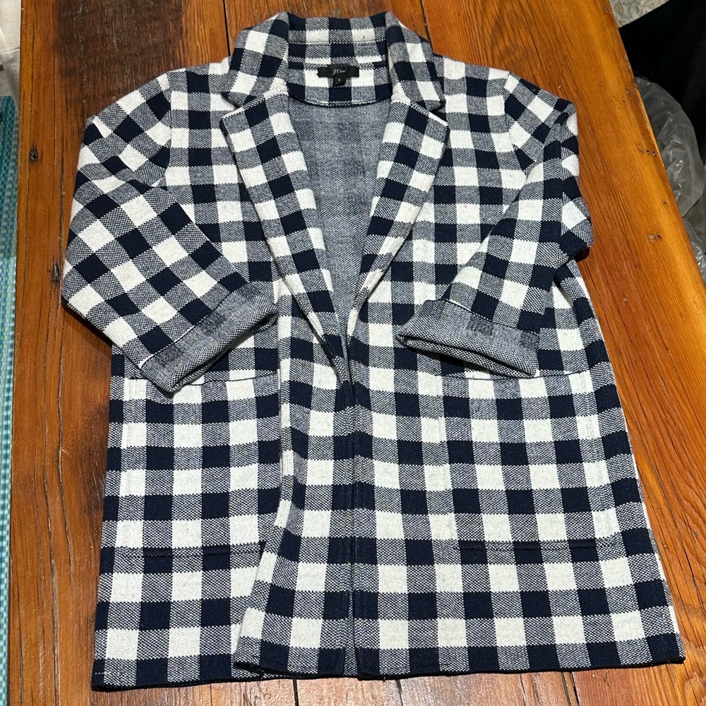 J. Crew "Sophie" Sweater Blazer, Navy / White Plaid, Women's Small
